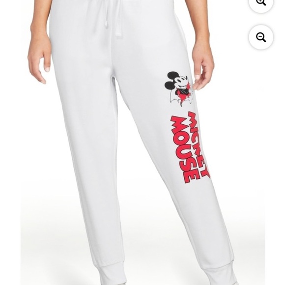 Women's Disney Mickey Mouse Sweatpants Joggers Small 3/5 White Pockets - Picture 1 of 7